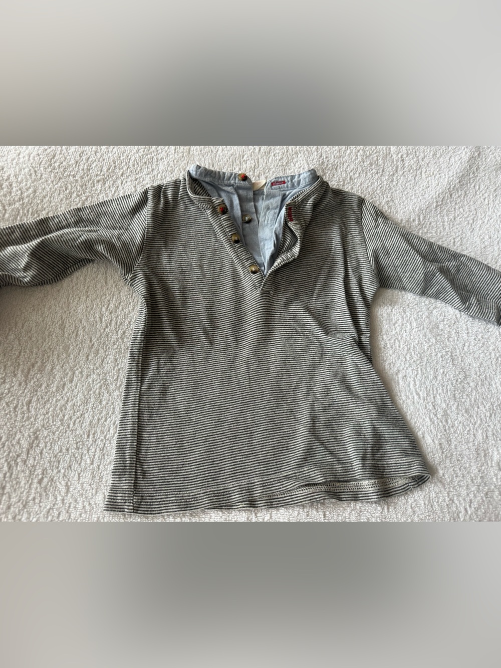 Zara Gray and White Striped Long Sleeve Tee